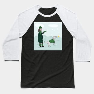 Dog walk in the snow Baseball T-Shirt
